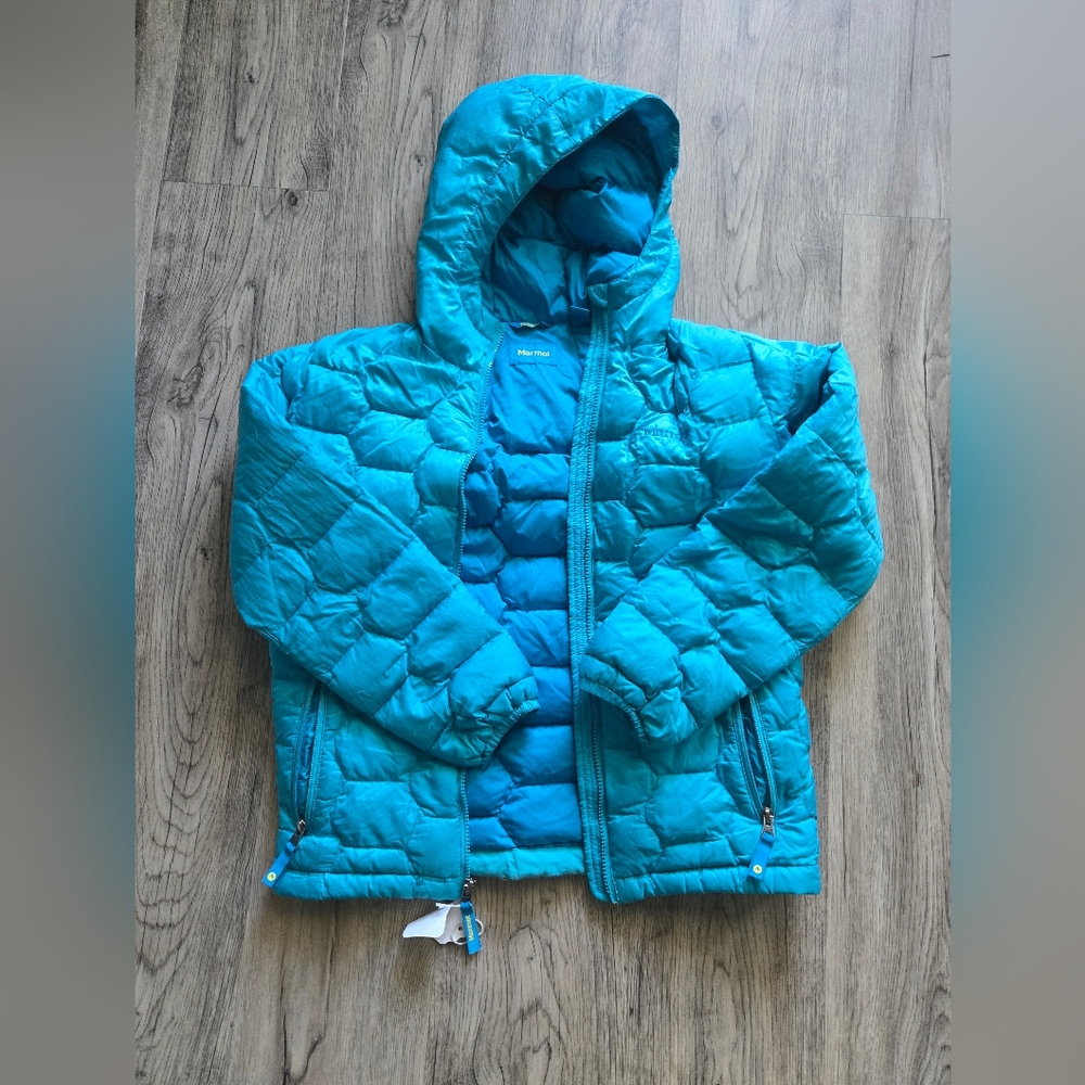 Marmot Girls Goose Down Turquoise Puffer Jacket 700 Fill Large READ